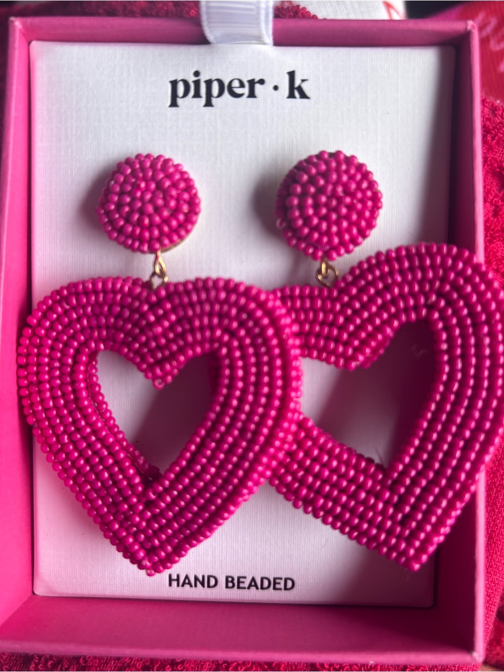 Piper Pink Hand-Beaded Heart Drop Earrings